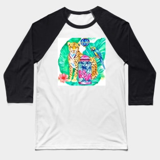 Preppy cheetah, macaw parrot and chinoiserie jar watercolor Baseball T-Shirt